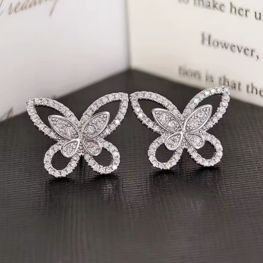 Sterling Silver Cubic Zirconia Butterfly Earrings